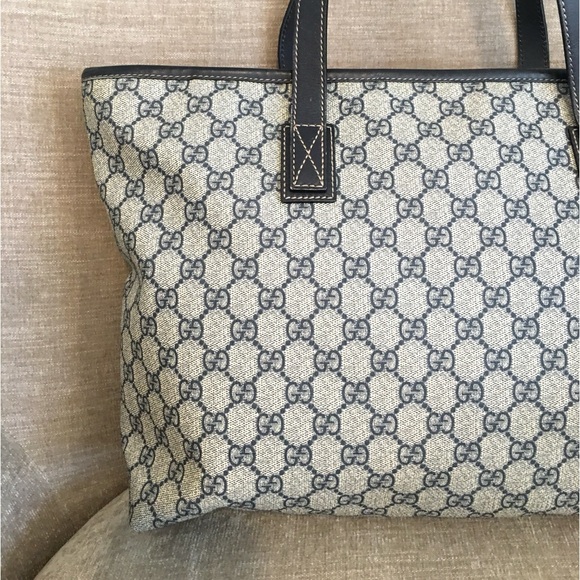 Gucci authentic grey navy coated canvas large tote bag - Picture 7 of 16